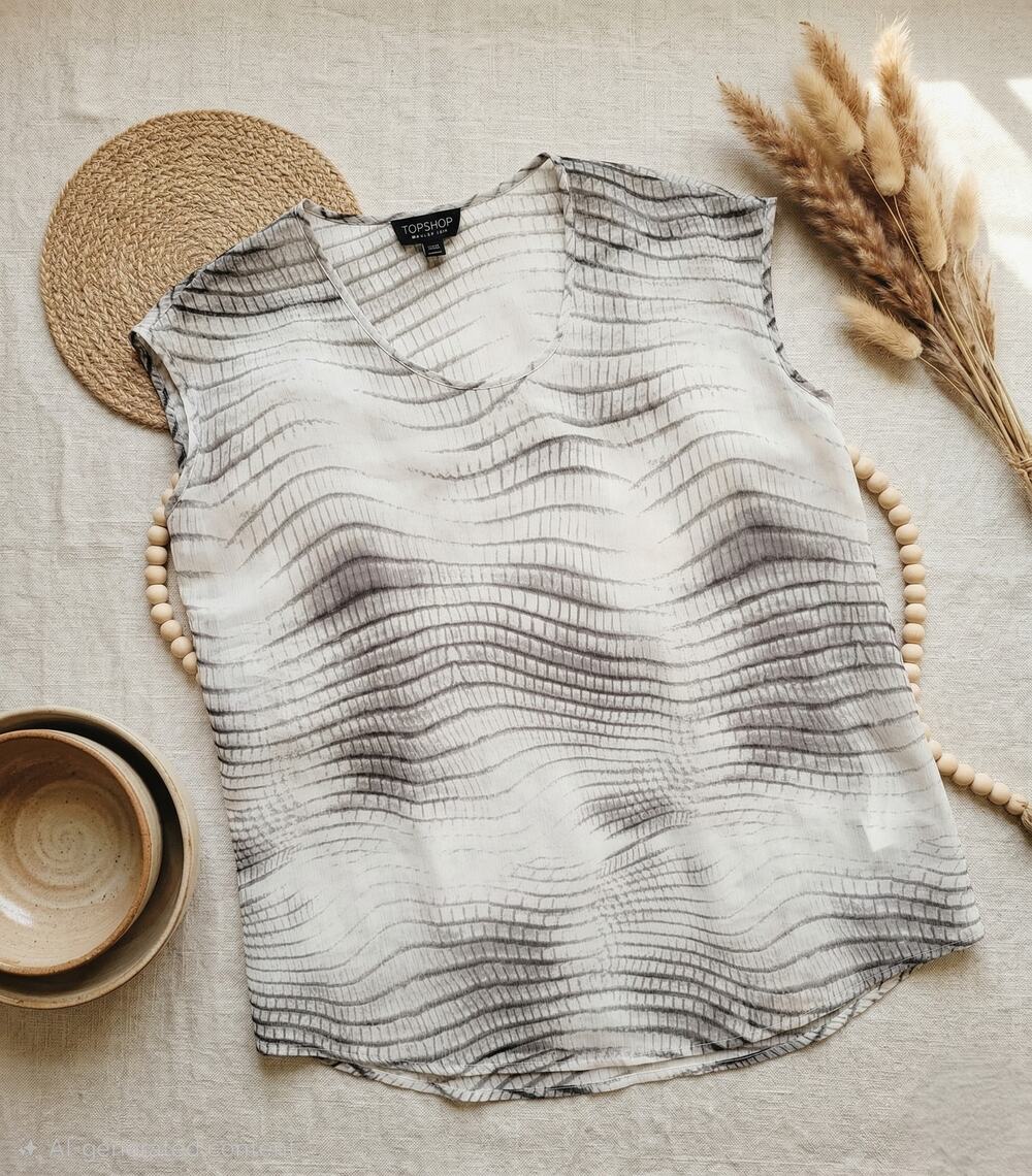 Topshop Sheer Reptile Print Top - Size 4 - Gray & White Sleeveless EUC